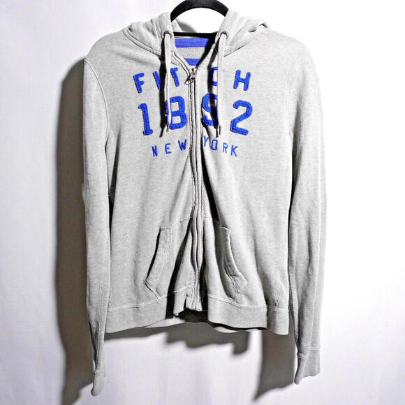 Abercrombie Fitch Zip Up Hoodie Mens L (fits like M) Gray Hooded Sweatshirt Y2K - Picture 1 of 5